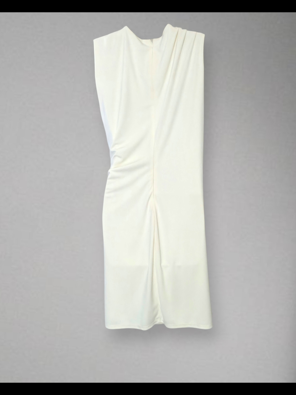 Zara Womens Cream Draped Midi Dress with Side Ruching Size XL - Picture 7 of 9